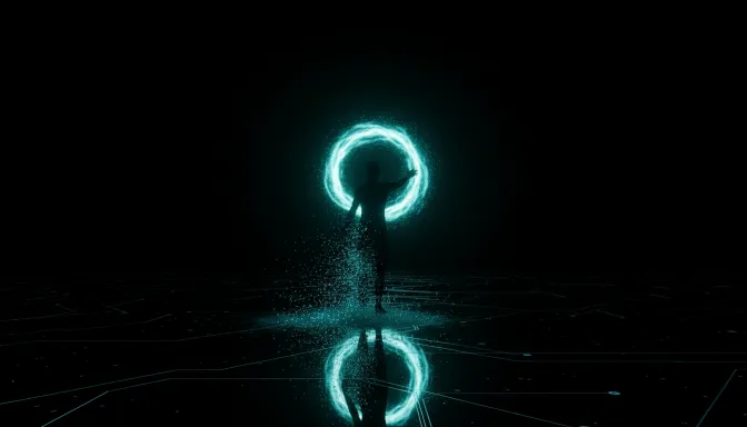 Una ilustración surrealista de vanguardia que muestra a una persona atrapada en un bucle temporal frente a un horizonte inalcanzable, representando visualmente el sentimiento de Siento que mi felicidad siempre depende de algo que ocurrirá en el futuro.